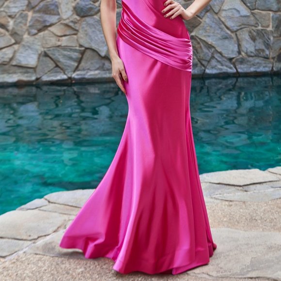 FUCHSIA FITTED ONE SHOULDER DRESS Mermaid Sheath Shape Evening Party Dress cd164 - Picture 6 of 7